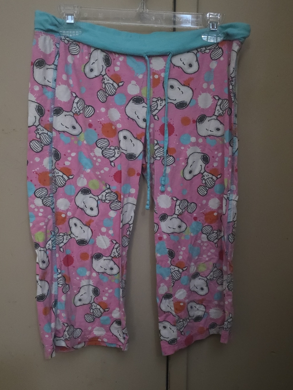 Girls' Pink Snoopy Print Pajama Pants with Teal Waistband